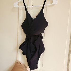 Black Women's Monokini (One Piece with cut outs and multi-style tie)